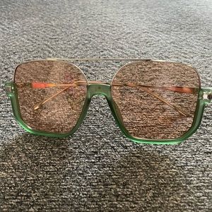 NWOT Fashion Glasses (Green Frame / Silver Handle/yellow tint lenses)